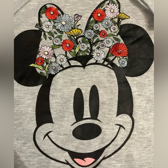 SOLD Disney | Minnie Mouse | Embroidered Flowers Bow Hoodie in Heather Gray LG - Picture 4 of 6